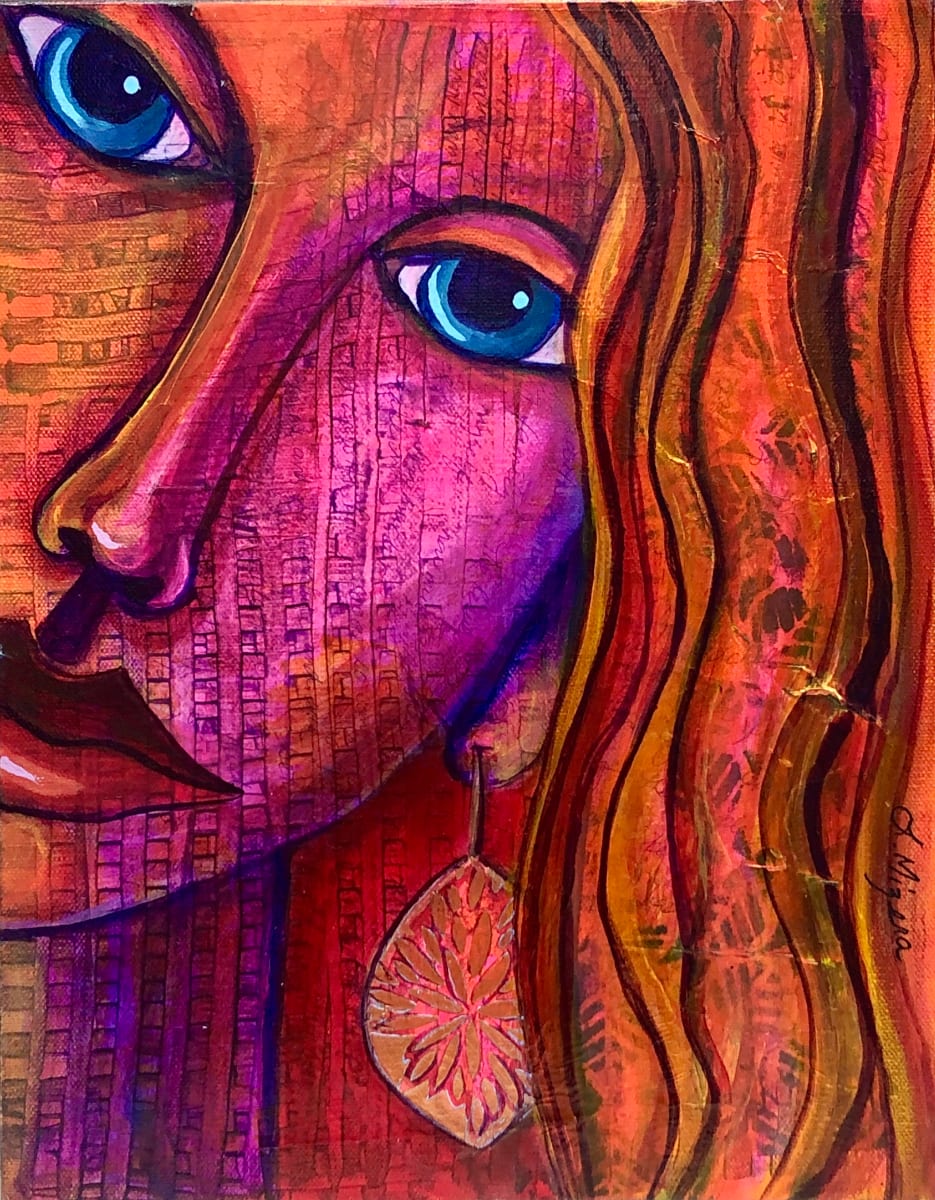 Girl With Earring by Lynne Mizera  Image: She is complicated and made up of many layers 