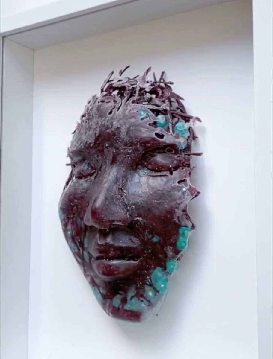 Mask - Purple-turquoise 25004 by Gerhard Petzl  Image: Wall art (framed) - "Mask - Purple-turquoise" by Gerhard Petzl