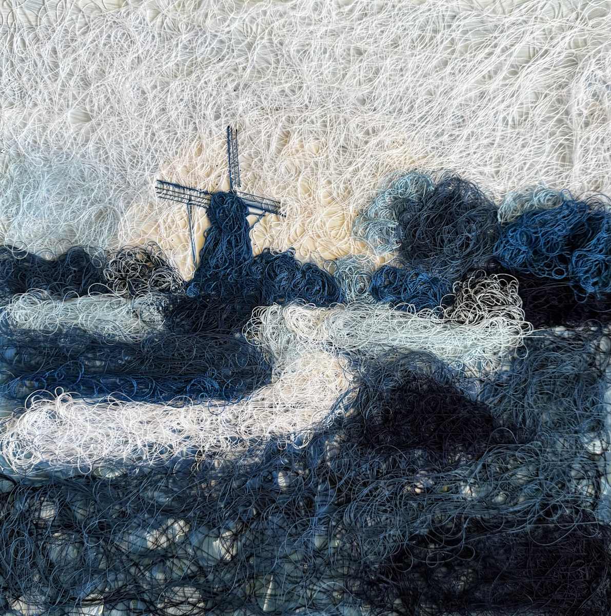 Windmill Scene in Delft Blue by Irmgard Geul 