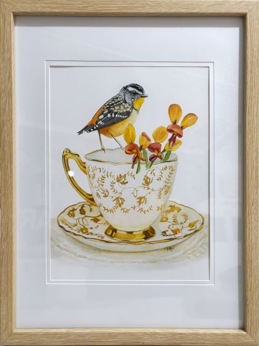 Pardalote and Donkey Orchid print by Polla Posavec 