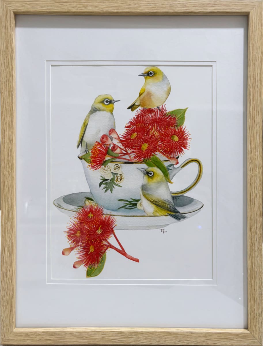 Silvereyes and Flowering Gum Print by Polla Posavec 