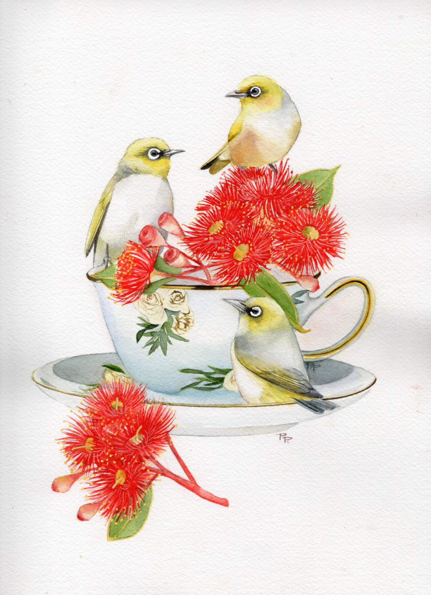 Silvereyes and Flowering Gum by Polla Posavec 
