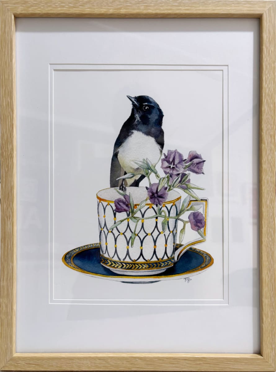 Willy Wagtail and Fringed Lillies Print by Polla Posavec 