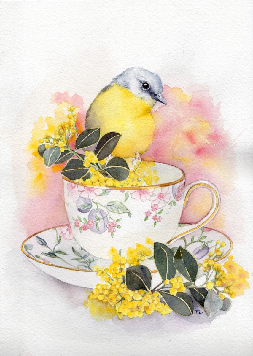 Yellow Robin and Wattle by Polla Posavec 
