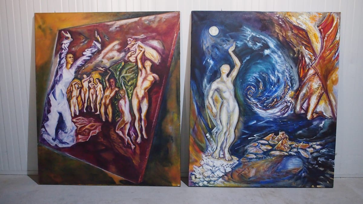 El Greco/ Moonstone Reef - Diptych by Maryleen Schiltkamp  Image: Diptych with "El Greco" on the left, and "Moonstone Reef" on the right side