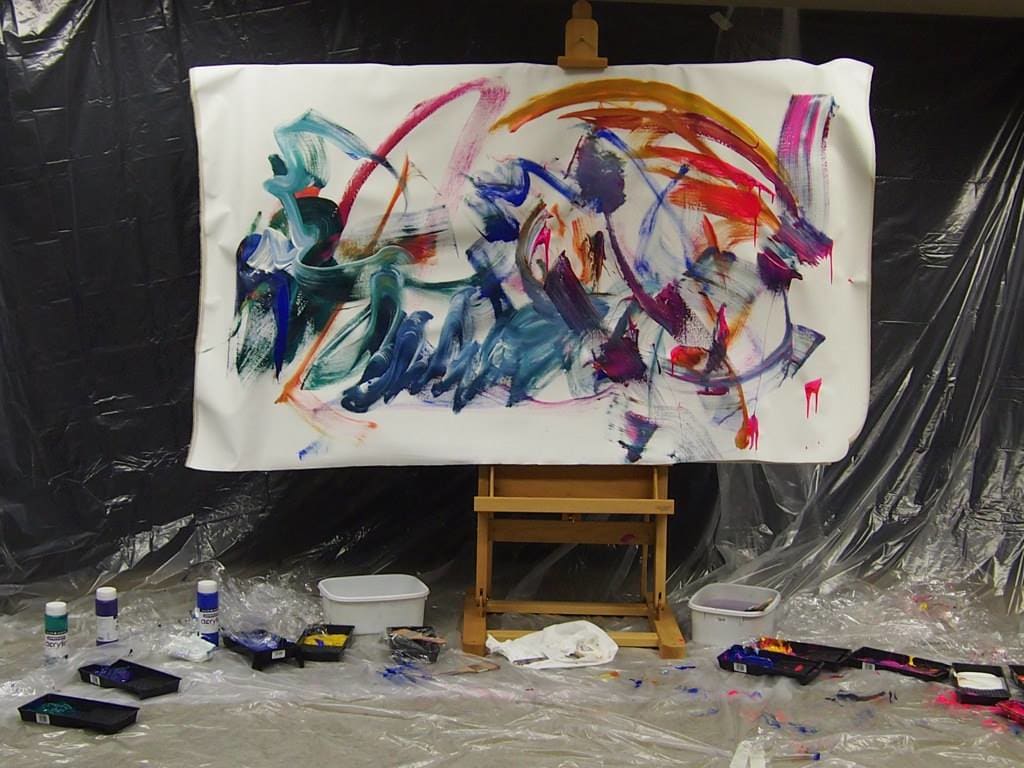 'Kirill's Dance' - live painting (2015) by Maryleen Schiltkamp  Image: Live painting created during a dance by choreographer  Kirill Burlov at So & So Arts Club, London, 2015