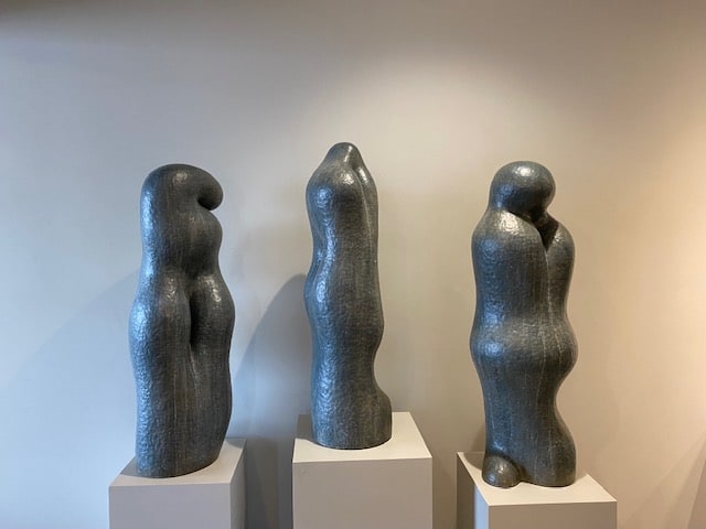 In the shadows by Qwist Joseph  Image: $2000 per piece $5000 for all three
Hand built abstract ceramic figures, stoneware