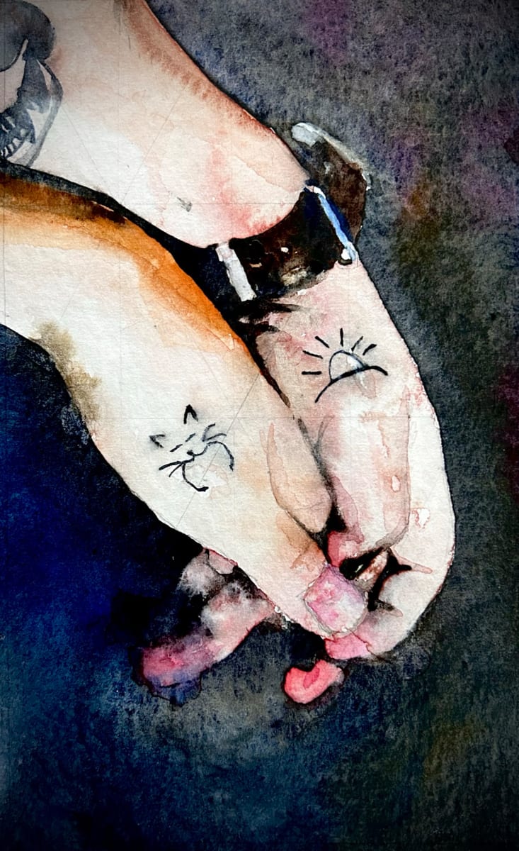 Love: Touch and Tattoos by Dale Whittaker  Image: This touching, intimate moment when two artists tattooed each other's marks as a symbol of love and commitment.
