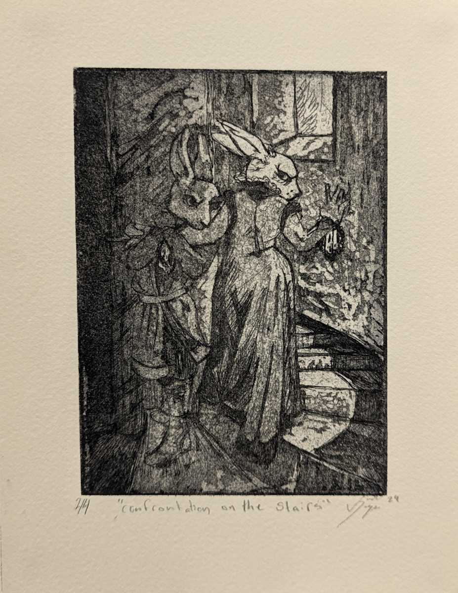 Confrontation on the Turret Stairs by Jada deJeu, Image 1.