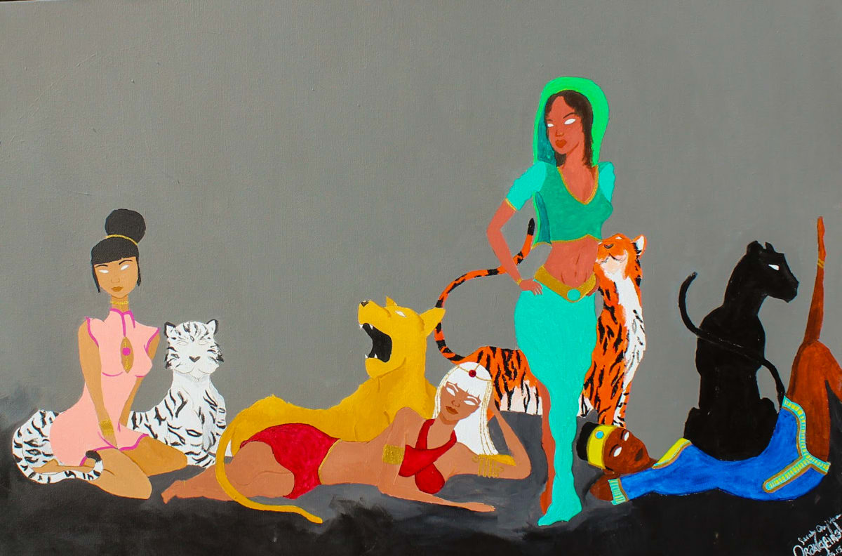 Divines & Felines by Sarah Quildon  Image: Each women is wearing a different gem stone that has its own meaning. 