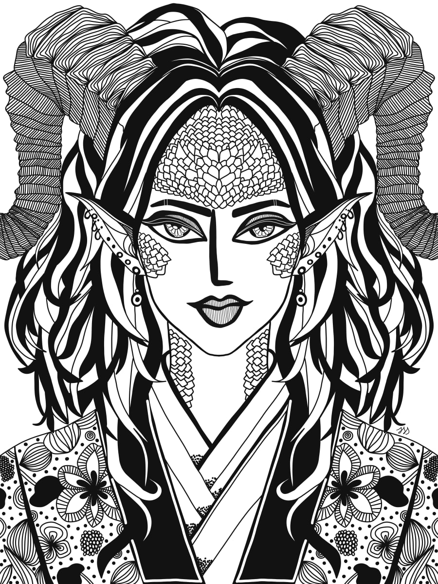 Drakara by Rising Moon Studio  Image: Original drawing by Taylor Schiffer-Jander. Acrylic pen on Legion Stonehenge white 250gsm paper, mounted to cradle board, sealed, varnished then framed. Artwork is signed and ready to hang.