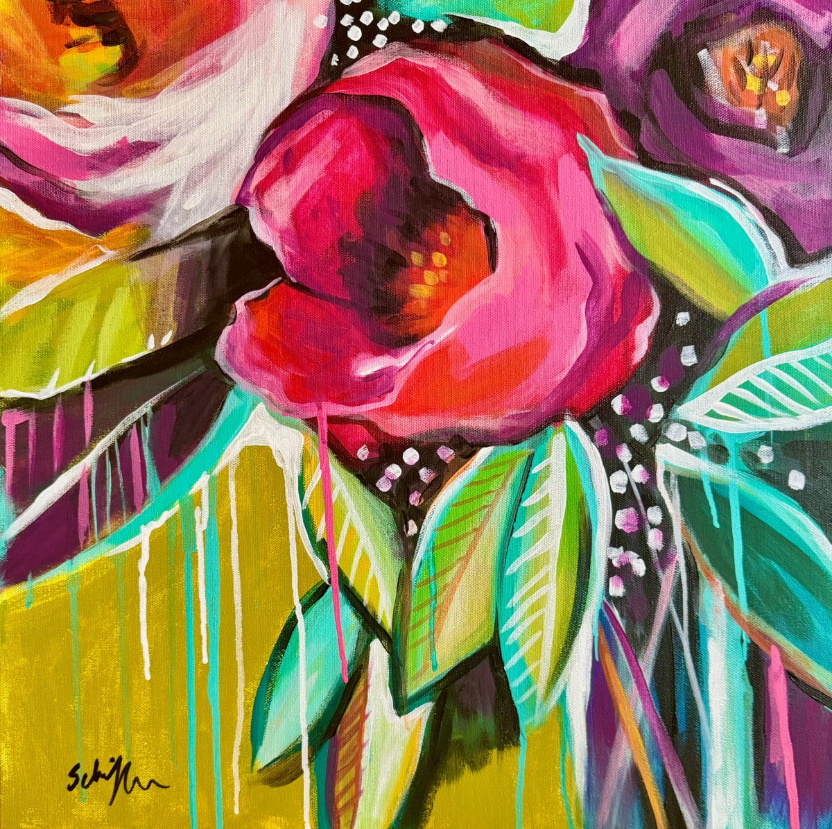 Floral Detail by Rising Moon Studio  Image: Original Painting by Theresa Schiffer. Acrylic on canvas. Artwork is signed and ready to hang.