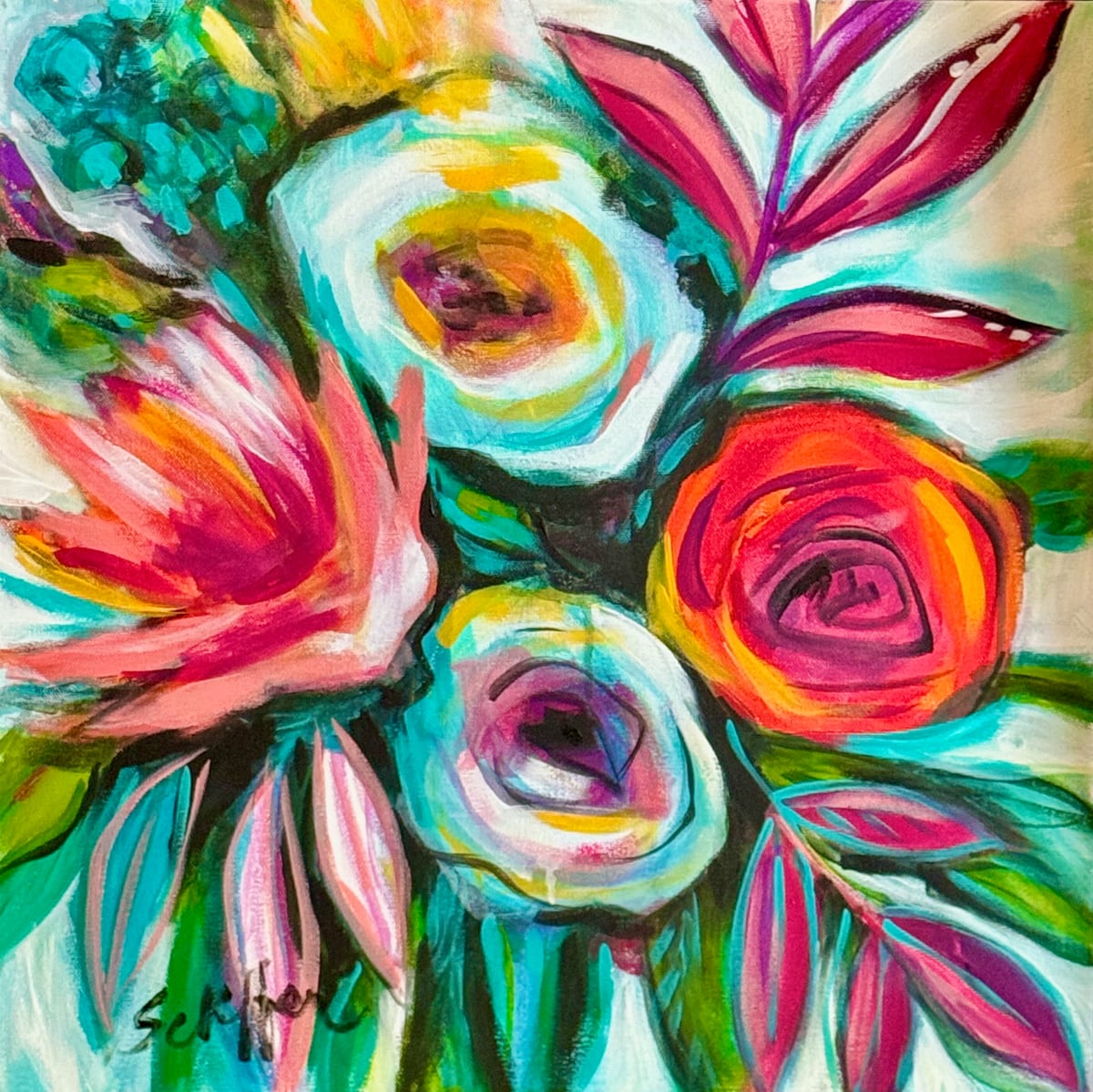 Flowers Detail by Rising Moon Studio  Image: Original Painting by Theresa Schiffer. Acrylic on canvas. Artwork is signed and ready to hang.