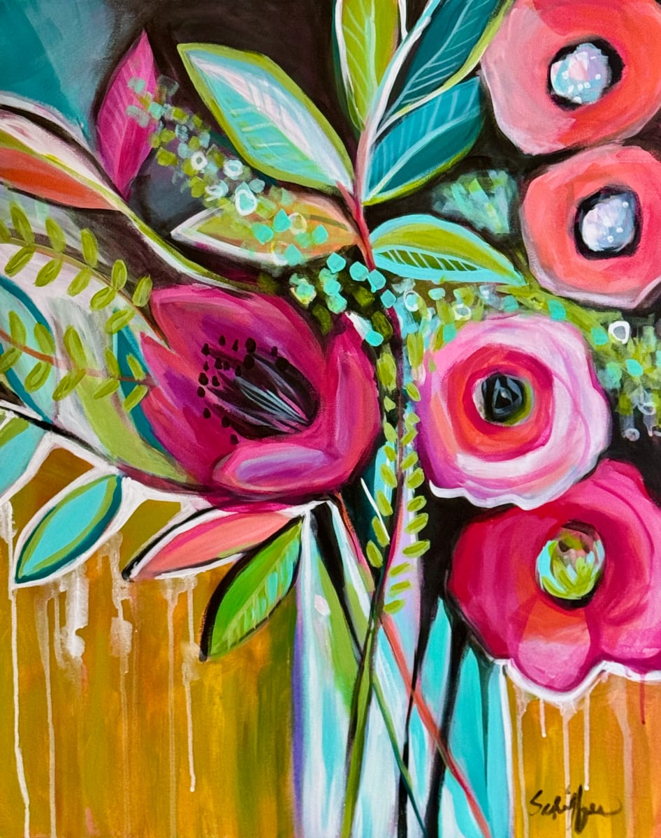 Flowers in Vase by Rising Moon Studio  Image: Original Painting.  Acrylic on canvas. Artwork is signed and ready to hang. Giclee prints available.