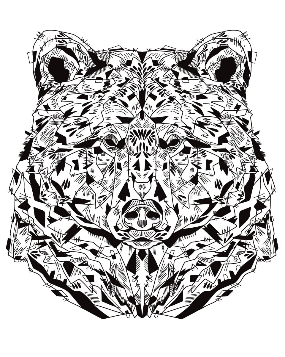 Bear by Rising Moon Studio  Image: Original drawing by Taylor Schiffer-Jander. Acrylic pen on Legion Stonehenge white 250gsm paper, mounted to cradle board, sealed, varnished then framed. Artwork is signed and ready to hang.