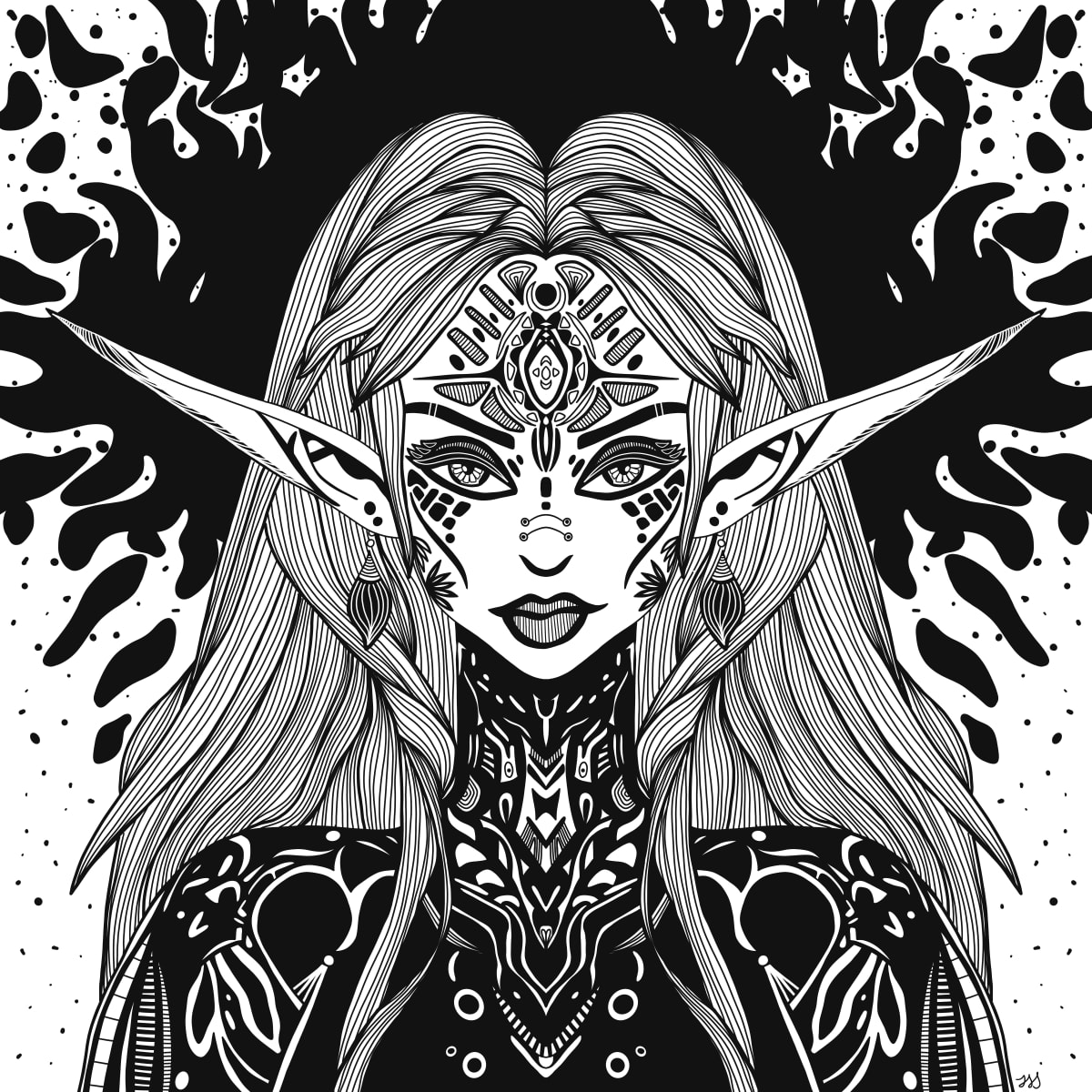 Incendria by Rising Moon Studio  Image: Original drawing by Taylor Schiffer-Jander. Acrylic pen on Legion Stonehenge white 250gsm paper, mounted to cradle board, sealed, varnished then framed. Artwork is signed and ready to hang.