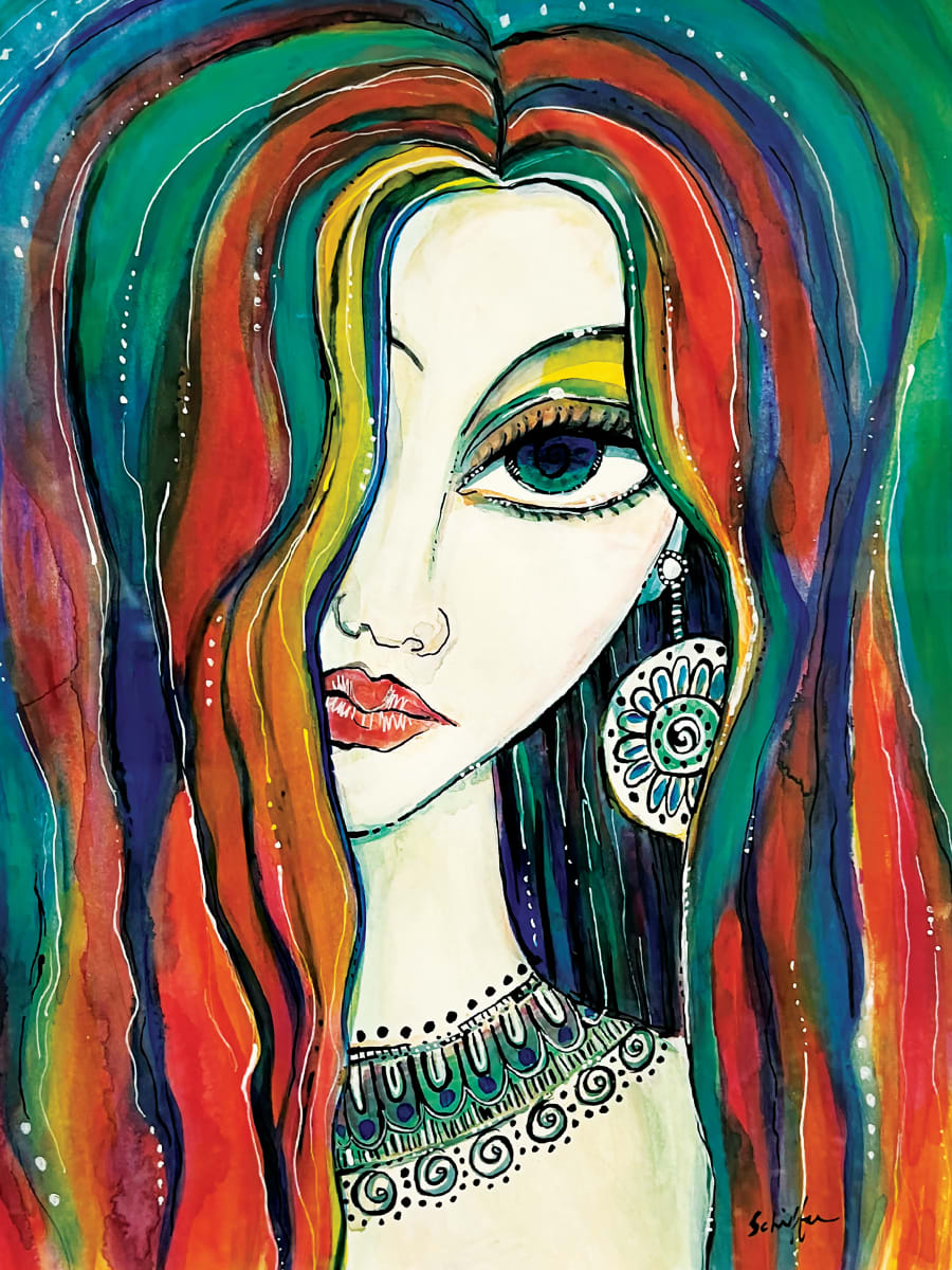 Rainbow Gypsy by Rising Moon Studio  Image: Original Painting by Theresa Schiffer. Acrylic on paper. Artwork is signed, framed, and ready to hang.