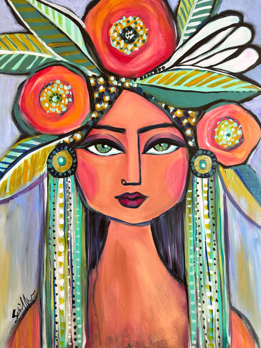 Romani Woman by Rising Moon Studio  Image: Original Painting by Theresa Schiffer. Acrylic on canvas. Artwork is signed and ready to hang.