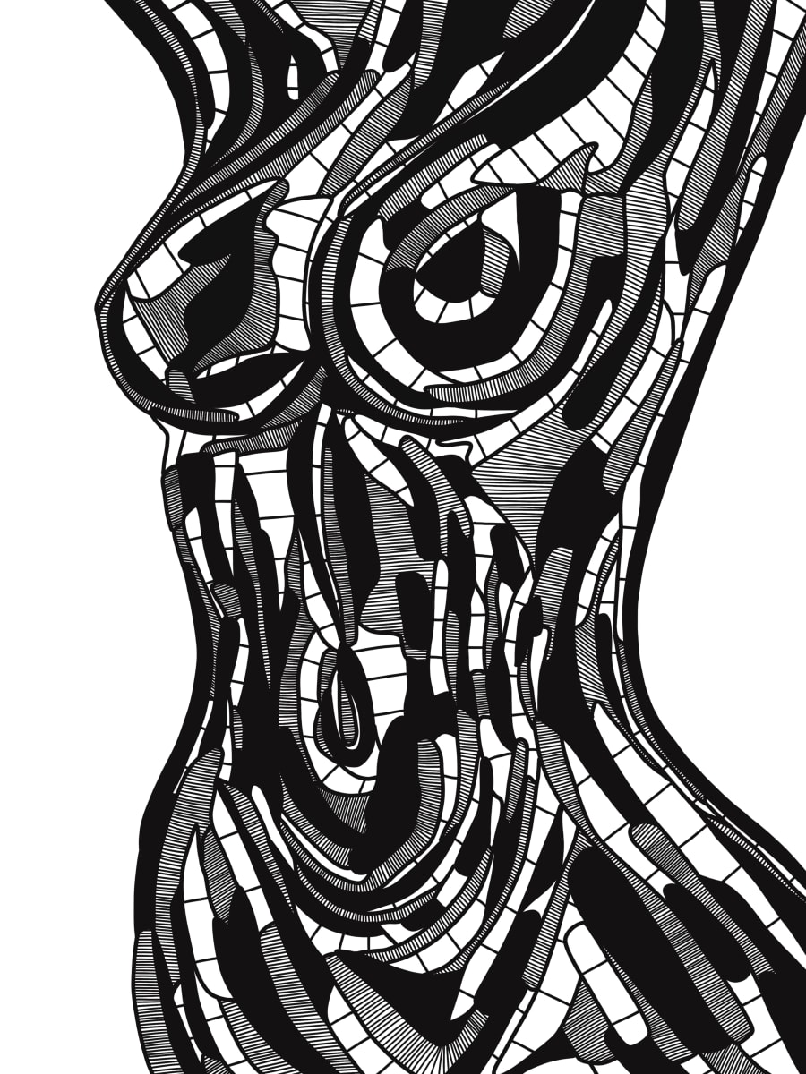 Torso 4 by Rising Moon Studio  Image: Original drawing by Taylor Schiffer-Jander. Acrylic pen on Legion Stonehenge white 250gsm paper, mounted to cradle board, sealed, varnished then framed. Artwork is signed and ready to hang.