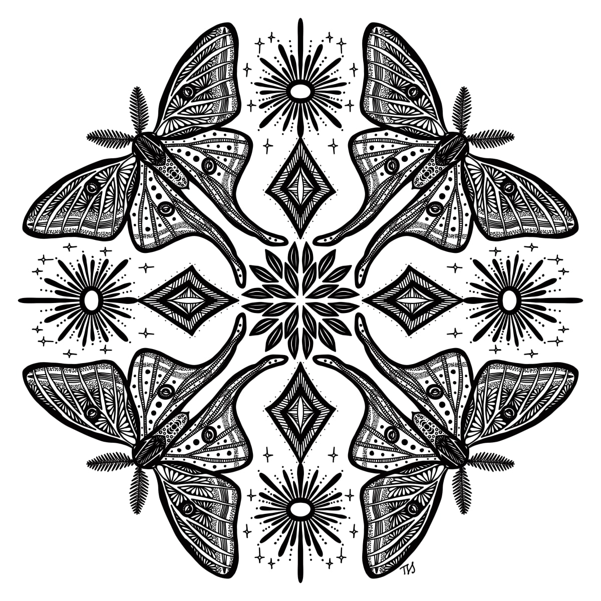 Quad Butterfly by Rising Moon Studio  Image: Taylor created this original piece with ink pens drawn on archival paper. Comes in a matted frame. Price includes frame. Artwork is signed and ready to hang.