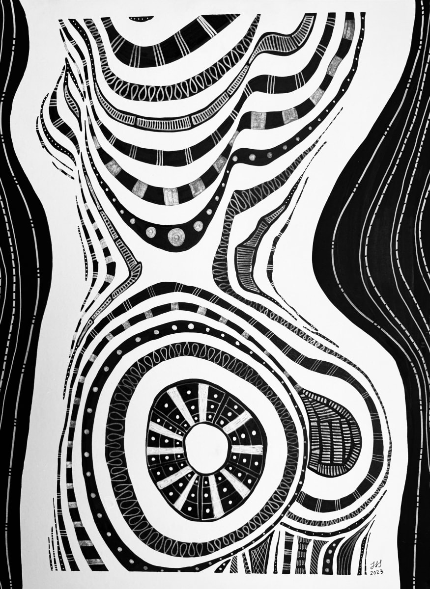 Posterior by Rising Moon Studio  Image: Original drawing by Taylor Schiffer-Jander. Acrylic pen on Legion Stonehenge white 250gsm paper, mounted to cradle board, sealed, varnished then framed. Artwork is signed and ready to hang.