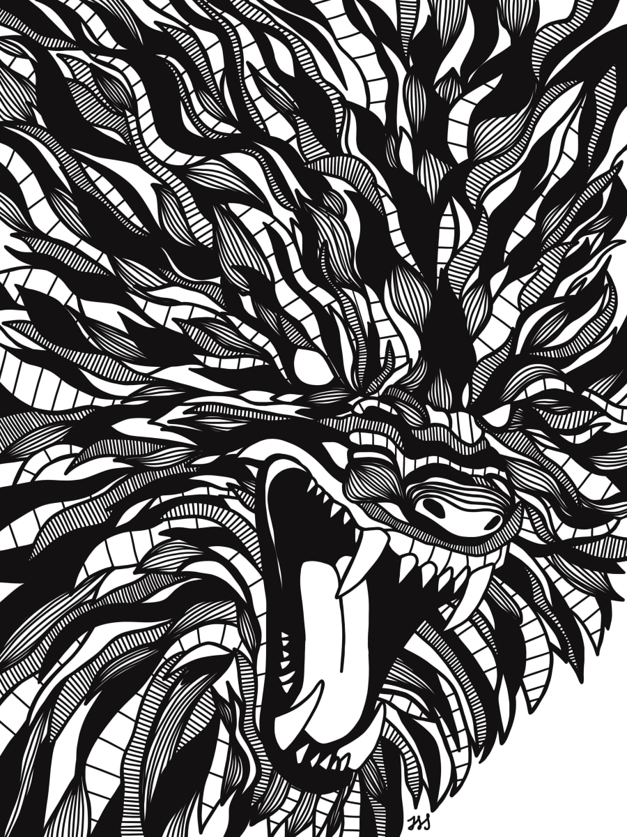Senku by Rising Moon Studio  Image: Original drawing by Taylor Schiffer-Jander. Acrylic pen on Legion Stonehenge white 250gsm paper, mounted to cradle board, sealed, varnished then framed. Artwork is signed and ready to hang.