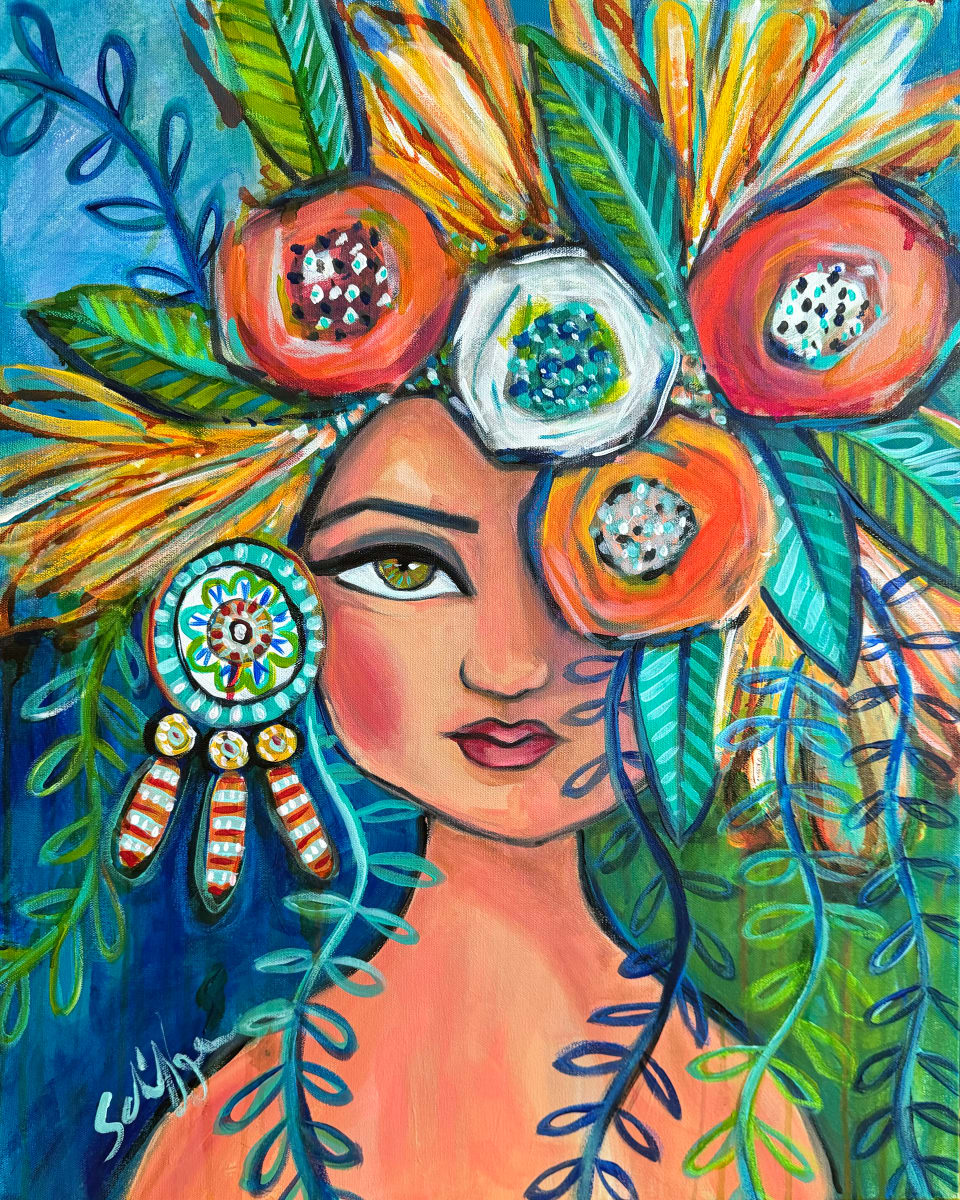 Floral Harmony by Rising Moon Studio  Image: Original Painting by Theresa Schiffer. Mixed media on canvas. Artwork is signed and ready to hang.