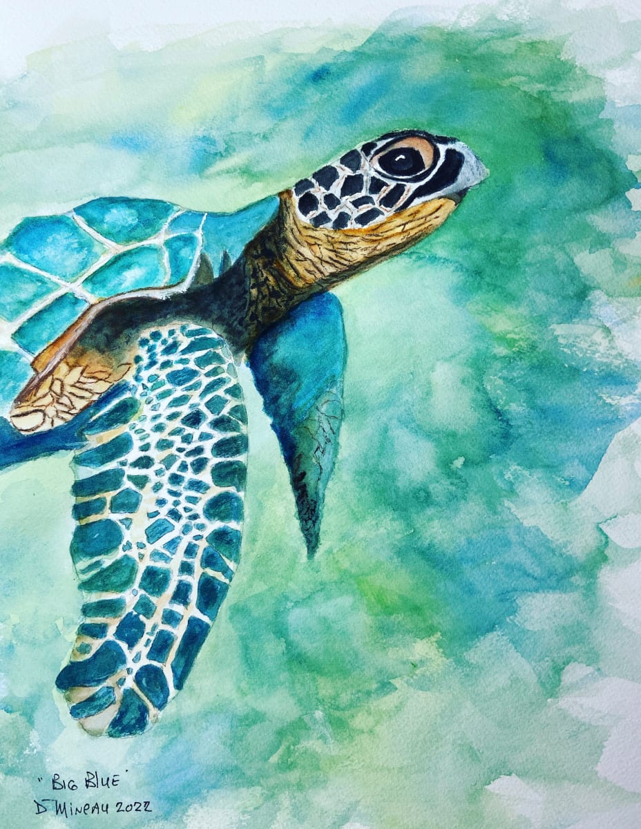 Big Blue by Denise Mineau  Image: Watercolor giclee  with beachy frame ready to Hang