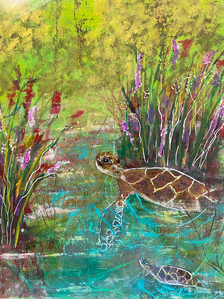 Pond's Edge Series by Denise Mineau  Image: Pond's Edge series are all things pond related. Each Piece is a unique original mostly created in a mixed media format. Each piece comes fully framed and ready to hang.