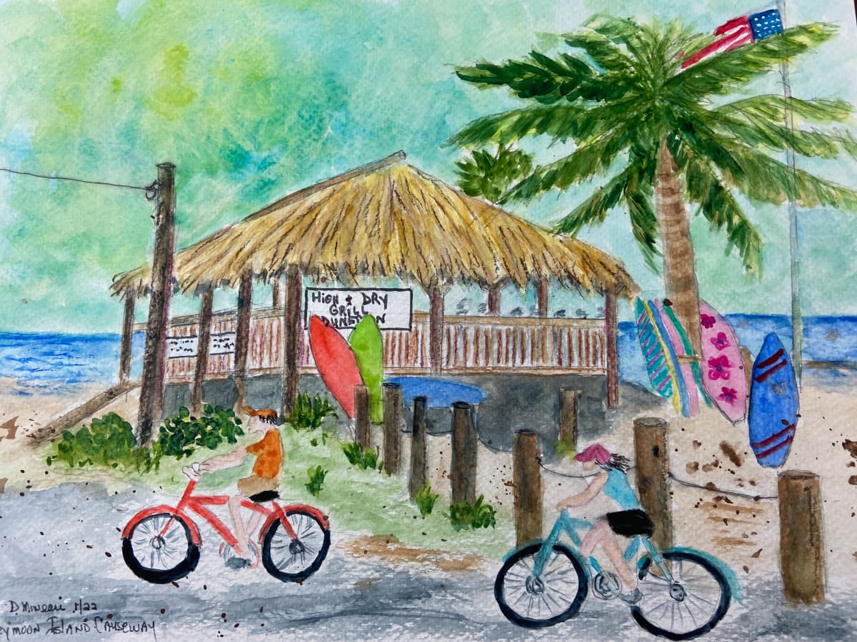 "Dunedin Causeway" by Denise Mineau  Image: Mounted on natural Wood Panel 1-1/2inches deep . Available for reproduction.