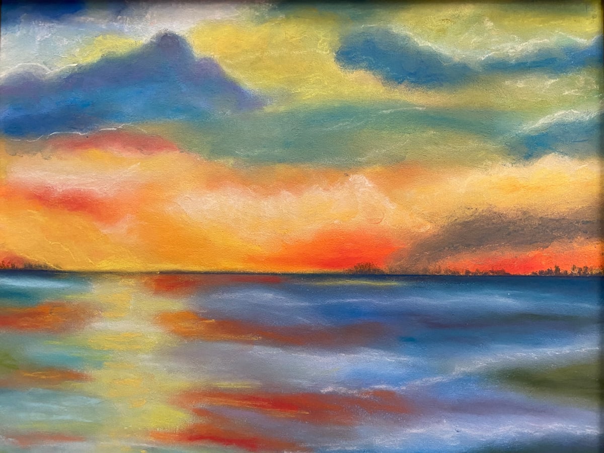 Tampa Bay Sunset by Denise Mineau  Image: Original pastel painting, framed and ready to hang