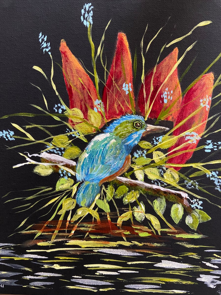 Puddle Jumper by Denise Mineau  Image: Canvas mixed media painting, framed and ready to hang
