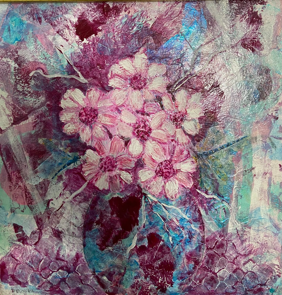 Shades of Deception by Denise Mineau  Image: This painting is a mixed media acrylic with blue metallic hues. It is framed and ready to hang.