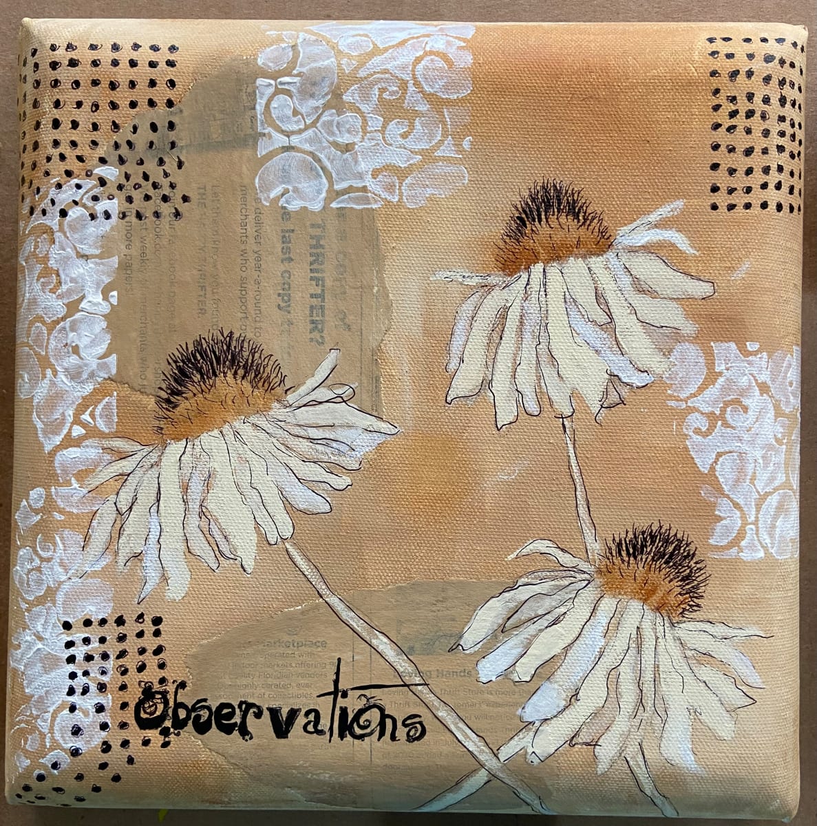 A Few Petals by Denise Mineau  Image: This smaller painting is on a canvas with rounded corners that extends the picture from all sides. It is part of a collection of 3, all with fall colors. (1/3)