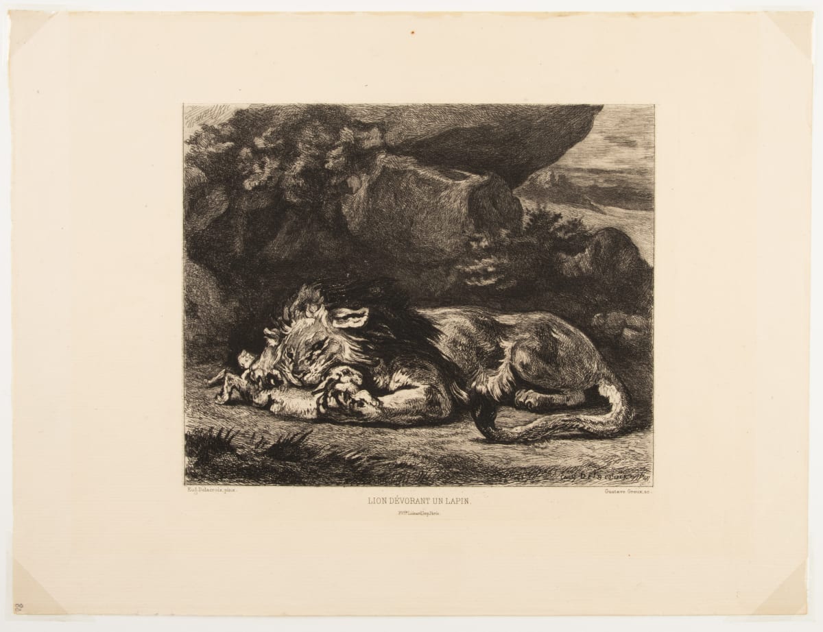 Lion devorant un Lapin by Gustave-Marie Greux  Image: Gustave-Marie Greux - After the Painting by Delaxroix, Lion devorant un Lapin, 1890