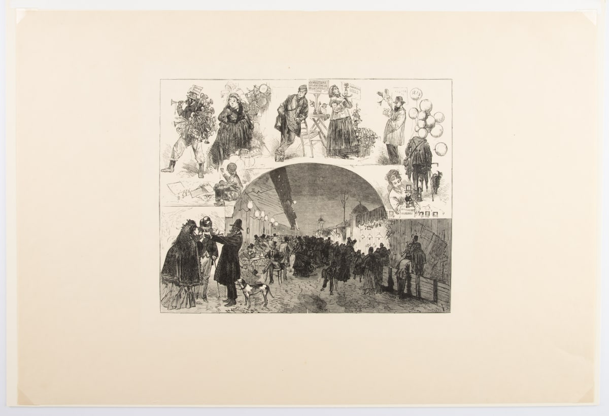 Paris: La Foire aux entrennes aux boulevards (Paris: The Fair Amongst the Boulevards at New Year's) by Alphonse Louis Felix Tauxier  Image: Alphonse, Louis Felix Tauxier, after a drawing by Daniel Vierge, Paris: La Foire aux entrennes aux boulevards, 19th century