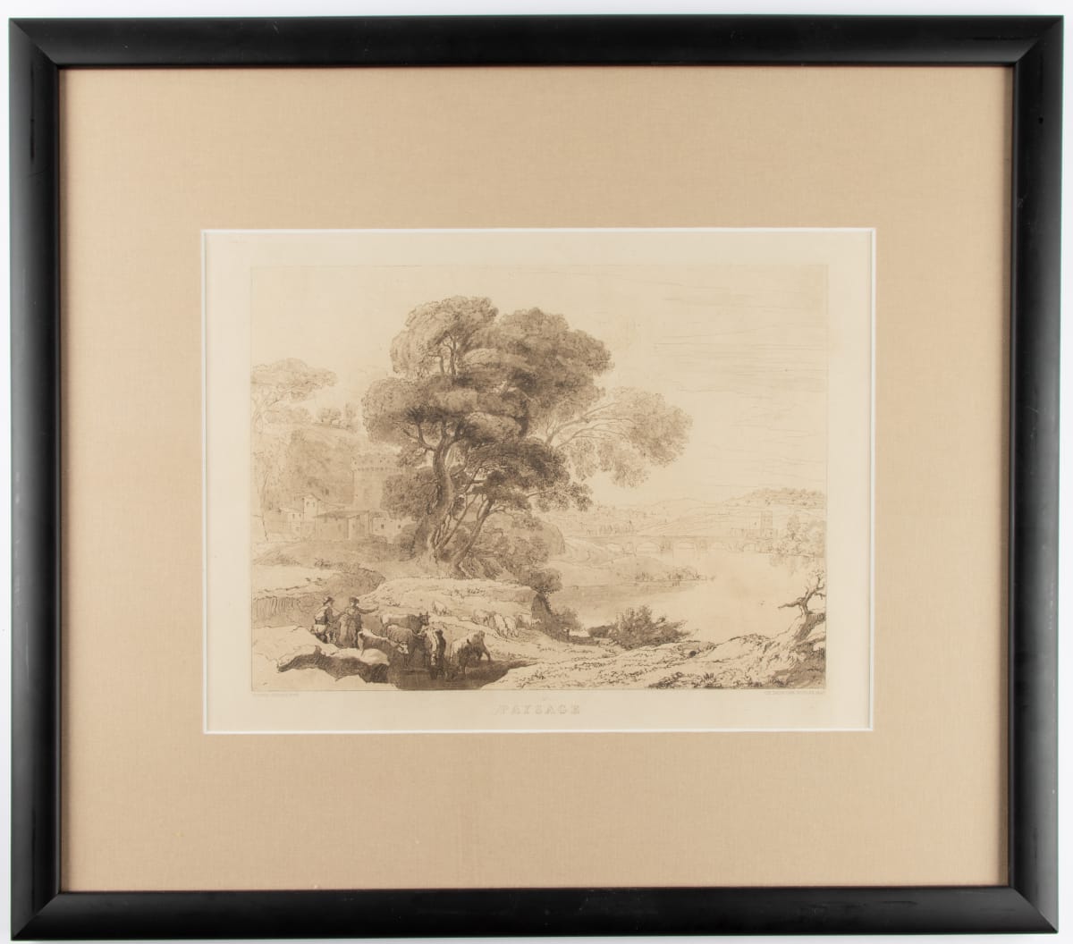 Paysage - Les bords de l'Aino by Charles-Francois Daubigny  Image: Charles-Francois Daubigny -After Claude le Lorrain, Paysage - Les bords de l'Aino, 19th century