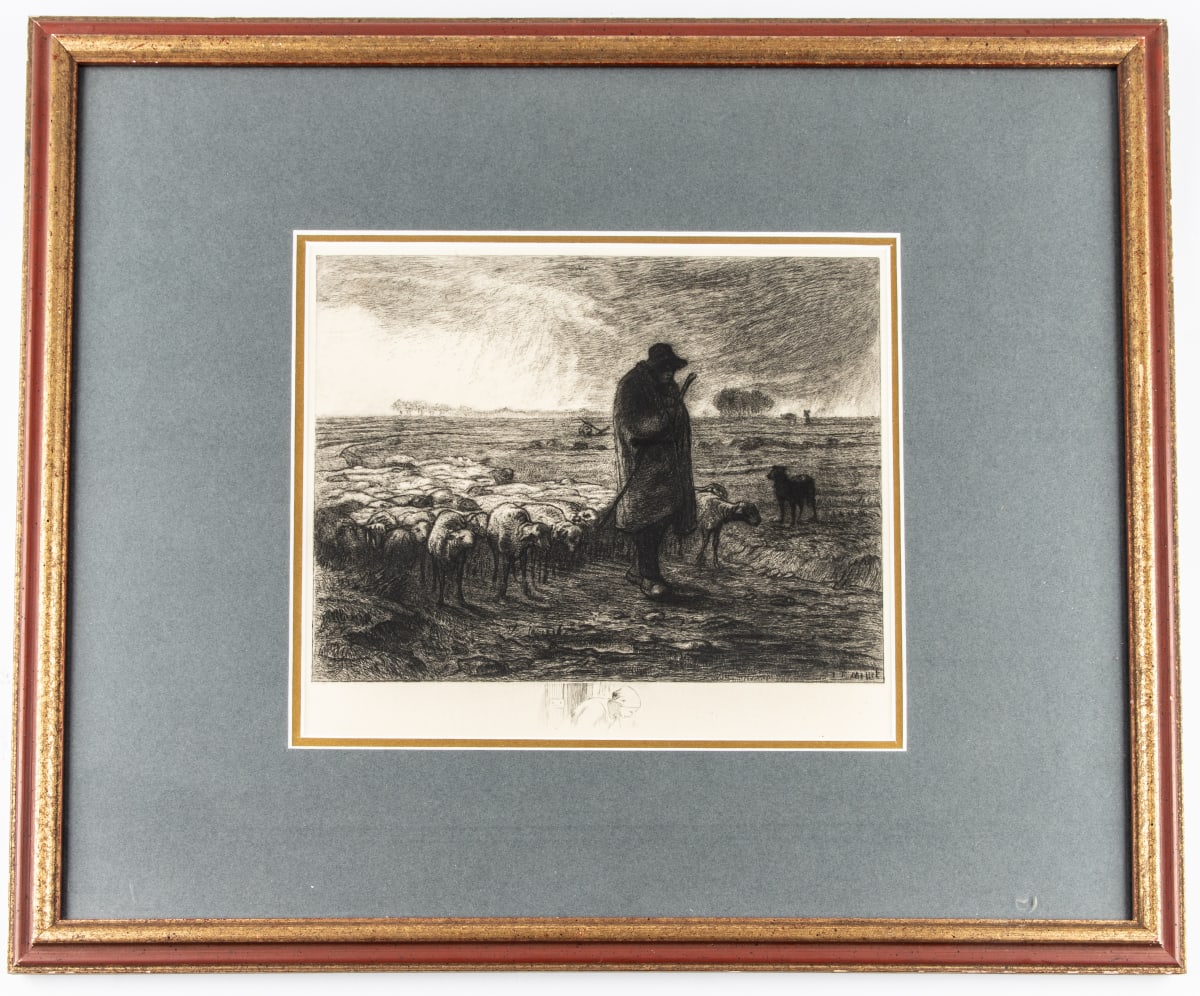 Rentree de troupeau by Gustave Greux  Image: Gustave Greux -After Jean-Francois Millet, Rentree de troupeau, 1881