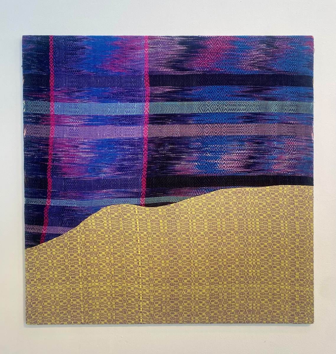 Largest purple and yellow stretched weaving 1 by Perry Gross 