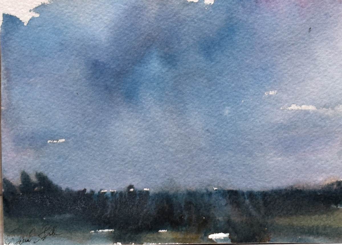 Rain by Deena S. Ball  Image: Watercolor  mounted on panel- no glass