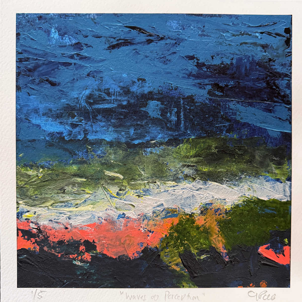 Waves of Perception by Chris Pero  Image: Edition of 5 printed from the scanned original arctic on wood panel.   It is signed and numbered, Printed on heavy weight archival paper. 

This signed and numbered print reflects the original acrylic artwork with clarity and detail. The bright colors and fine details are well-preserved, highlighting the artist's style and technique. Printed on thick archival watercolor paper, it offers a rich texture that enriches the visual experience. Each print is signed and numbered for authenticity, making it a valuable addition to any collection. Its high-quality production ensures it will last for generations. 