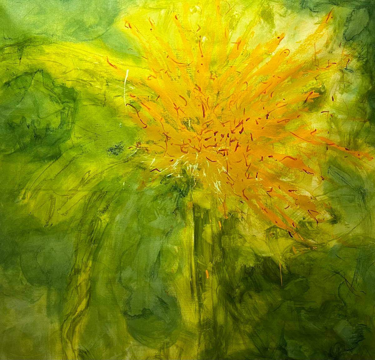 Tournesol by Chris Pero  Image: 52 x 52 Acrylic and Oil Crayon on canvas.  - UNSTRETCHED
