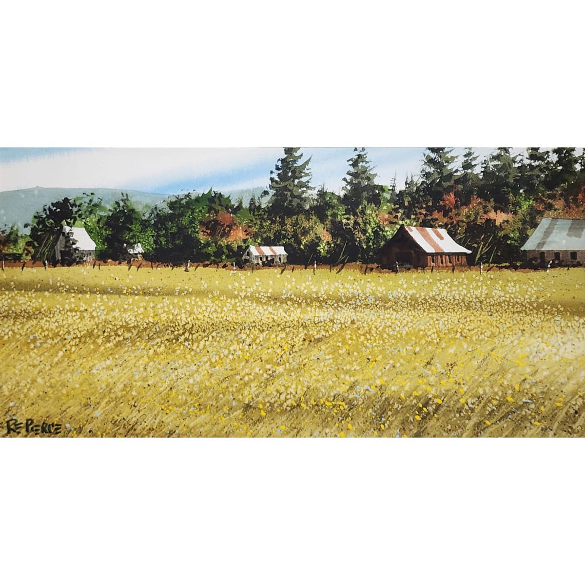UNTITLED [ LANDSCAPE: HAY FIELD WITH BARNS ] by ROBERT E. PIERCE 