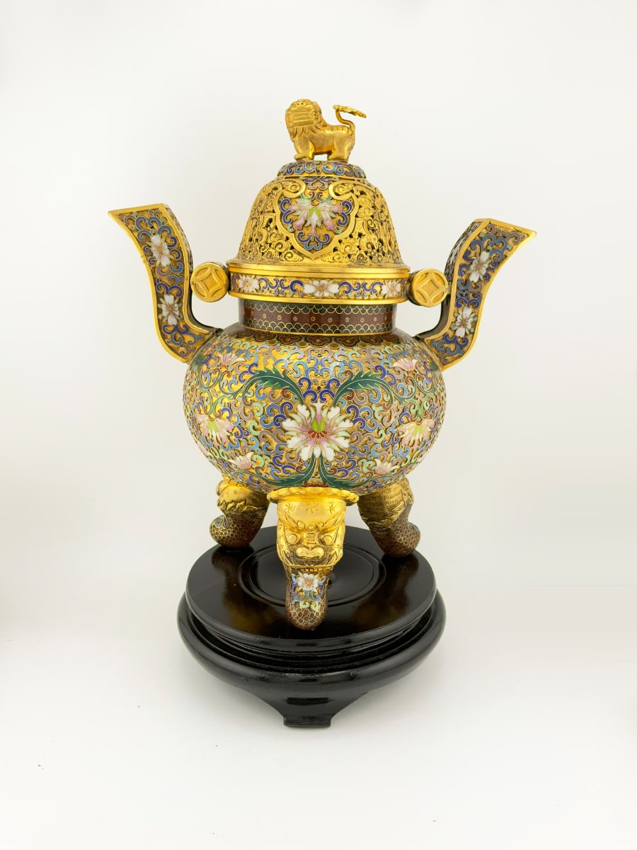 Chinese Foo Dog Cloisonné Incense Burner 