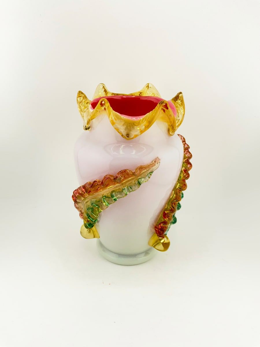 Steven and Williams Art Glass Vase w/ Applied Glass Leaves 