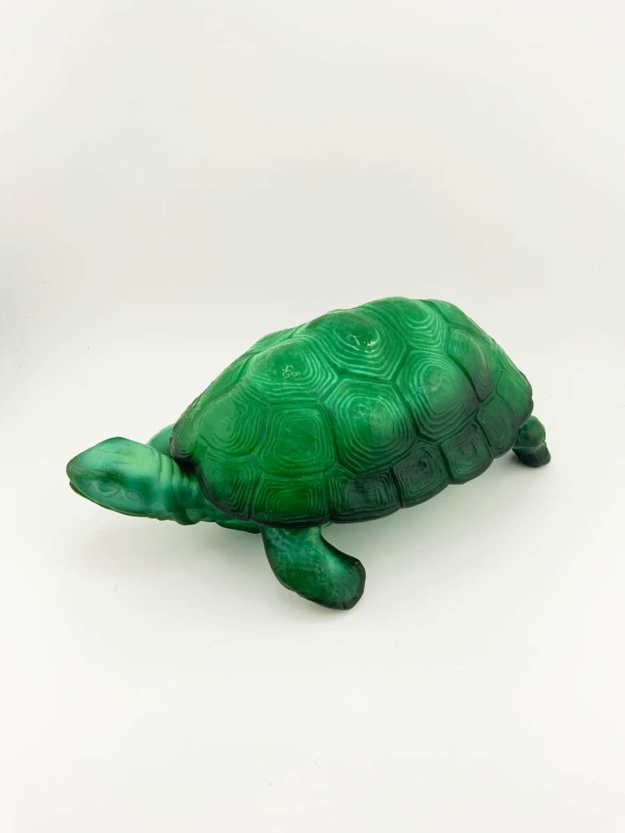 Czechoslovakian Malachite Glass Turtle Powder Box 