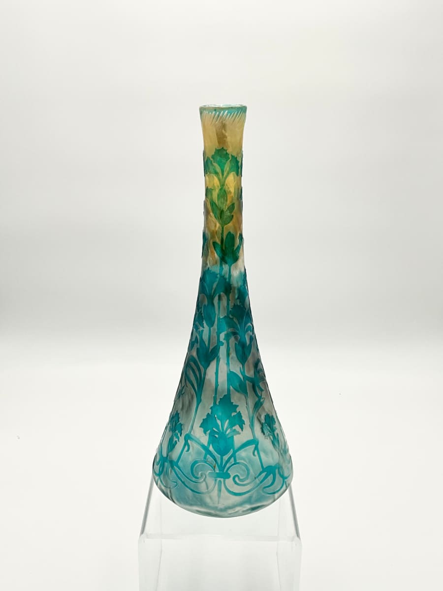 Cristallerie de Pantin Large Cameo Art Glass Vase (Frosted Blue and Yellow) 