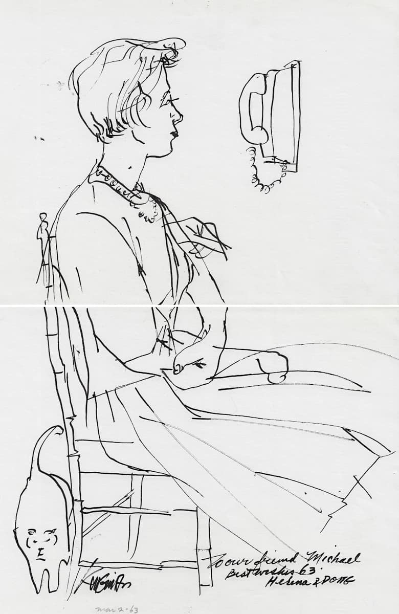 Untitled ( Seated Woman, Wall Phone and Cat ) by Dong Kingman, Image 3.