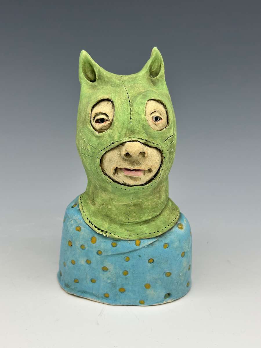 Green and blue monster mask by Jeanine Pennell 