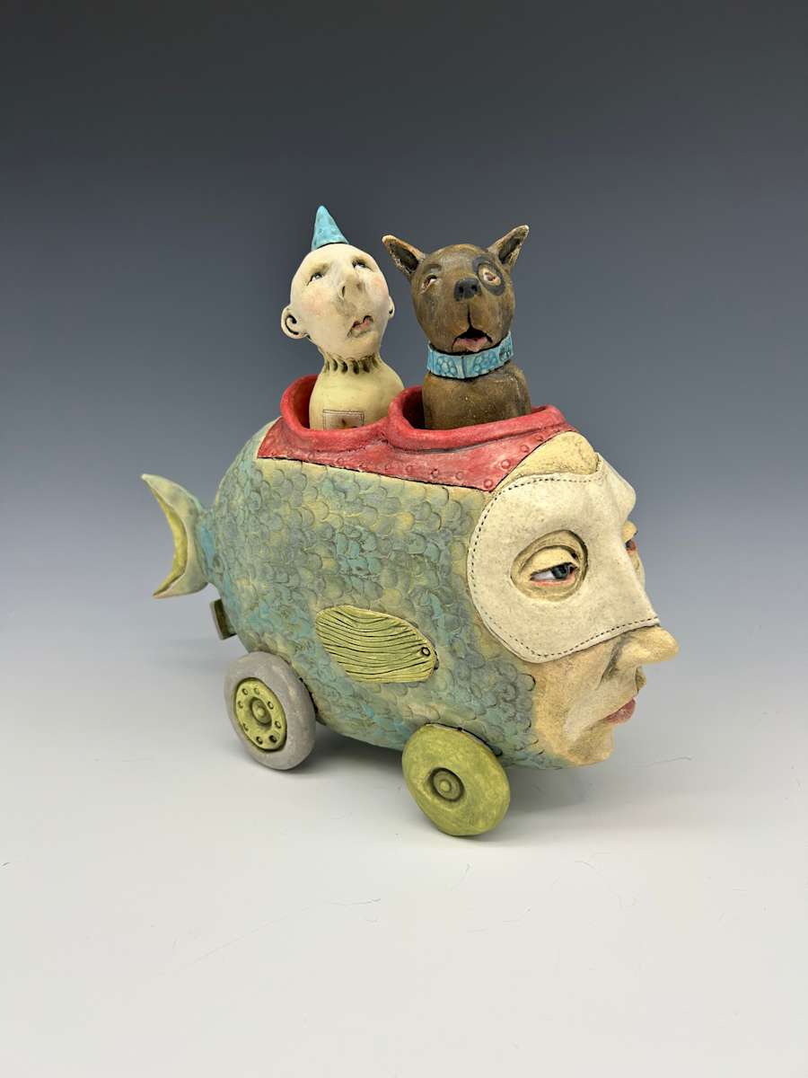 Makes Blue Fish with birthday boy and his dog by Jeanine Pennell 